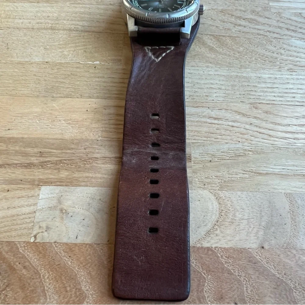 Fossil Blue mens black dial brown leather watch NEW BATTERY